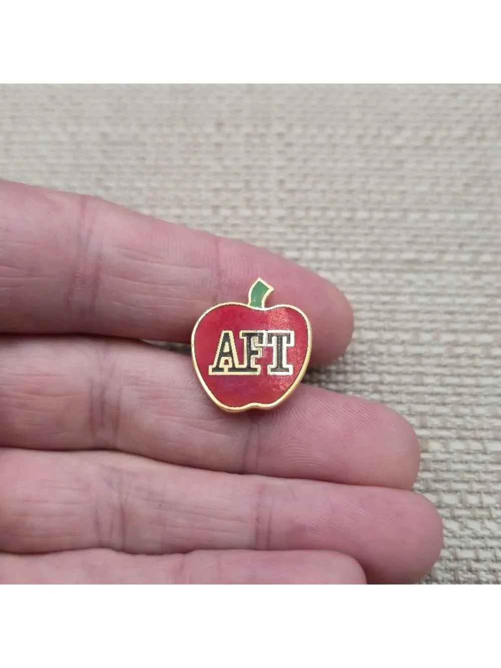 AFT American Federation of Teachers Apple Enamel Pin | Vintage Union Badge A8518